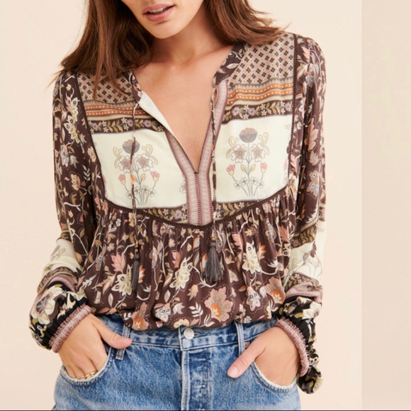 Shop Fig Tops - NWOT Bohemian Floral Long Sleeve Blouse Top
